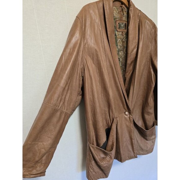 Mens 80s Vintage Soft Leather Jacket Made In Italy Brown - Picture 11 of 12